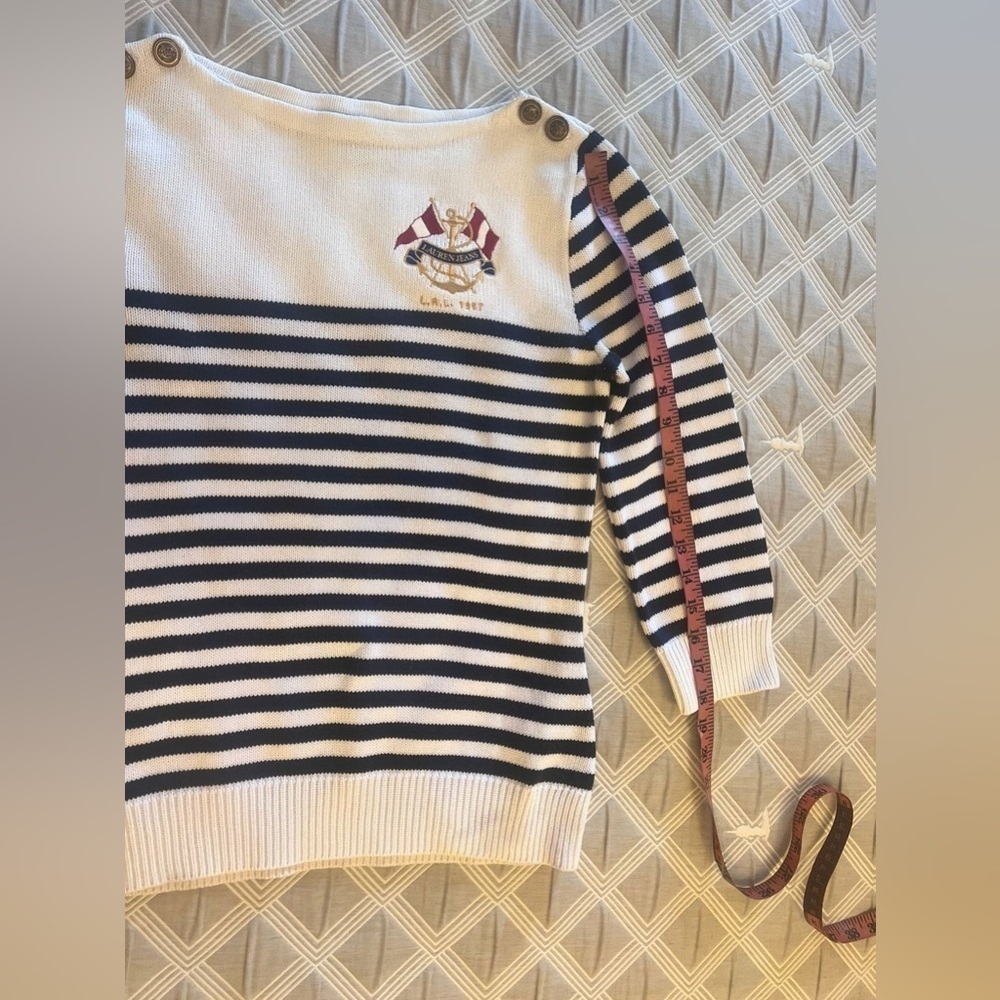 Lauren Ralph Lauren white and blue stripped Sweater with Embroidered Crest M - Picture 8 of 12